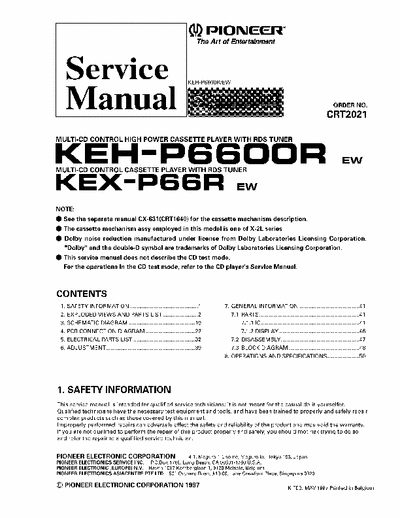 Pioneer KEH-P6600R(EW) KEX-P66R(EW) Service Manual Multi CD Control (High Power) Tape Player With RDS Tuner - Part 1/2 pag. 54